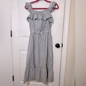 Michael Kors Ruffle Striped Midi Dress